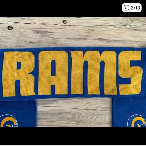 Los Angeles Rams Mitchell & Ness Knit Scarf With Embroidered Team Helmets - Picture 3 of 4